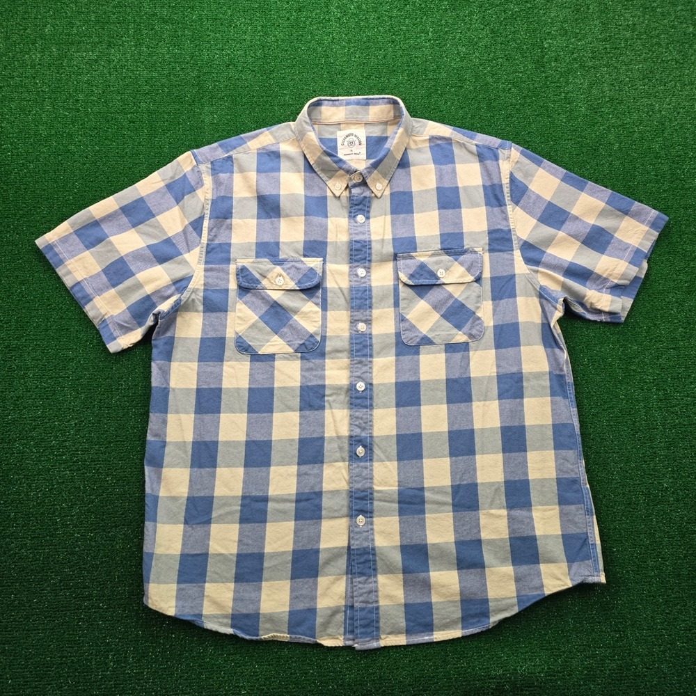 Dubinik Shirt Mens XL Blue Cream Plaid Buffalo Check Western Double Pocket‎